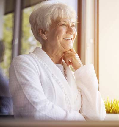 woman thinking looking to right